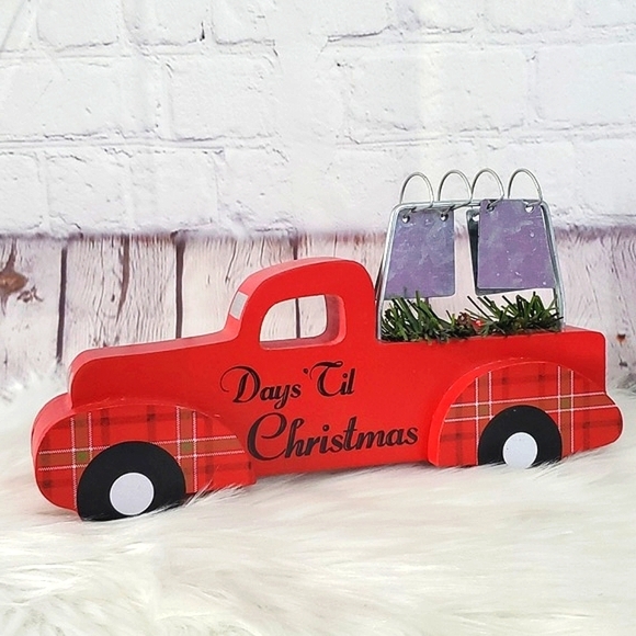 Christmas Countdown Wooden Red Farm Truck Galvanized Metal Number Decor - Picture 11 of 13